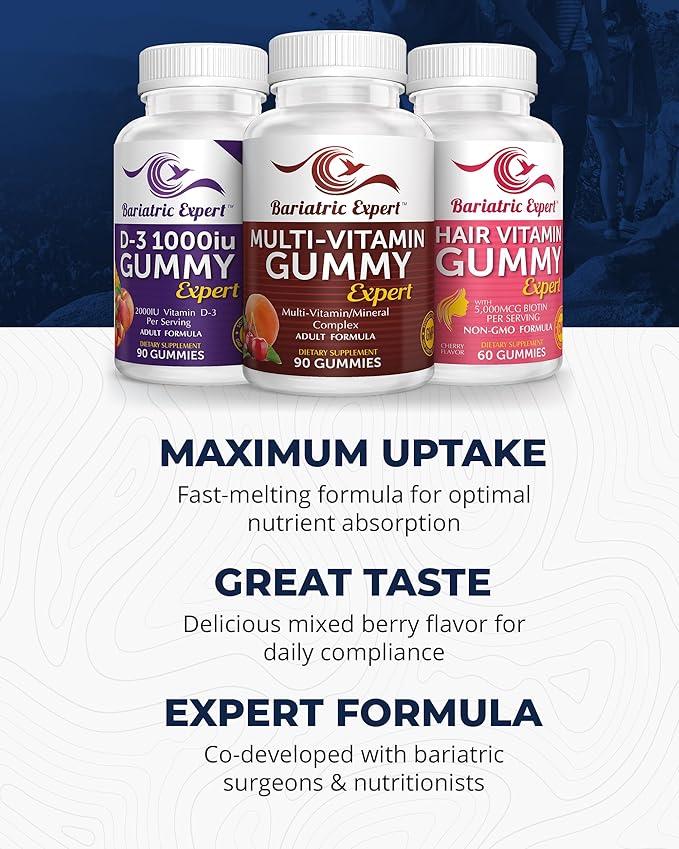 Bariatric Multivitamin 3 Pack Multivitamin Gummy 90 Chews. - D3 Gummies 90 Chew - Hair Vitamin Gummy 60 Chews.