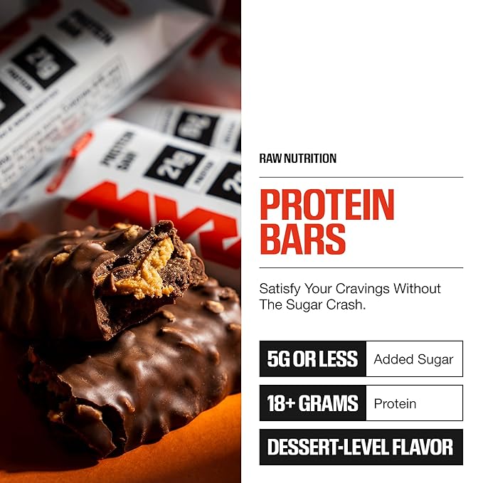 RAW Nutrition Protein Bars Peanut Butter Fudge 21g Whey Protein Low Sugar Better-for-You Candy Bars Gluten Free Chocolate Protein Snack for Muscle Recovery &amp Gym Fuel 12 Count
