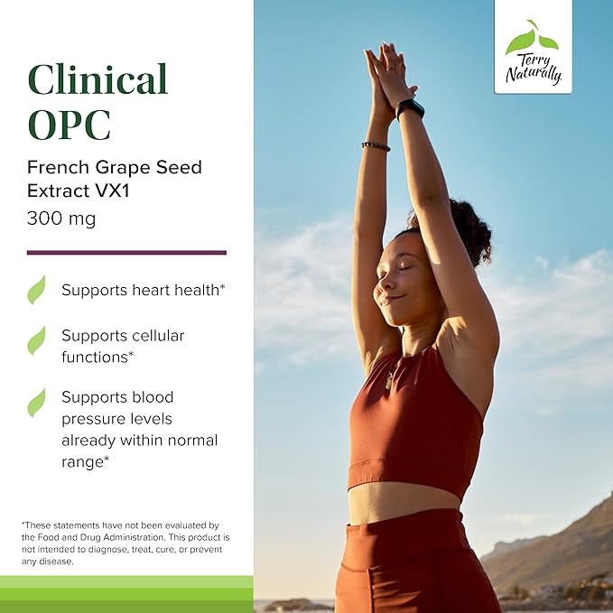 Terry Naturally Clinical OPC - Cardiovascular Health &amp Focus Support Supplement - Dietary Supplement with Grape Seed Extract &amp Sunflower Lecithin - Immune Support Supplement - 300 mg 60 Softg