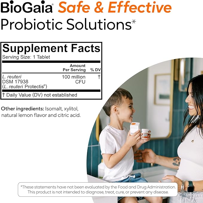 BioGaia Kids Probiotic Chewables | Promote Regularity | Ease Occasional Tummy Troubles | Ages 3+ | Allergen Dairy Soy &amp Gluten Free | Backed by 30 Years of Probiotic Research | 90 Day Supply