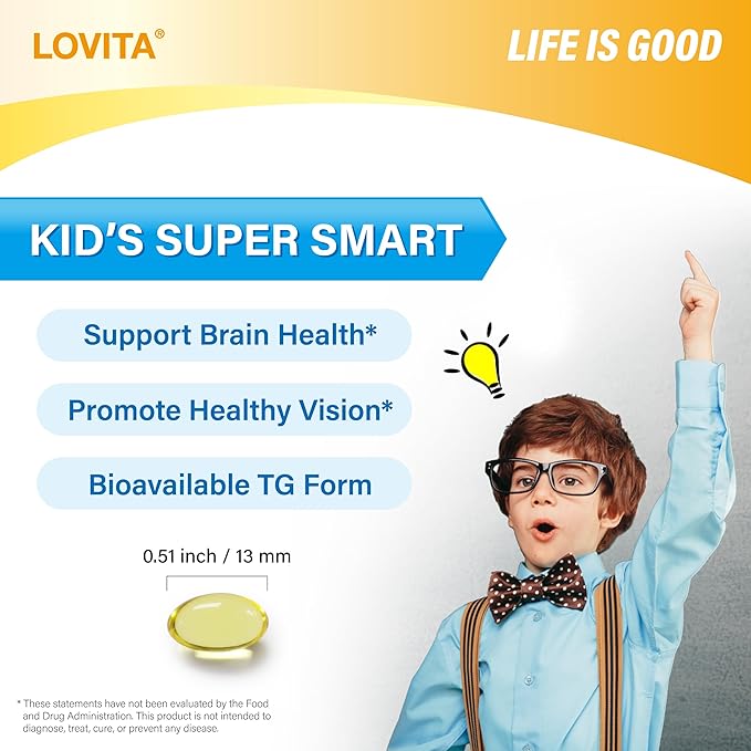 LOVITA Extended Family Bundle - 4 Adult Fish Oil Mini Softgels &amp 2 Kid’s DHA High Absorption rTG &amp Lemon Flavor (6 Pc Set)