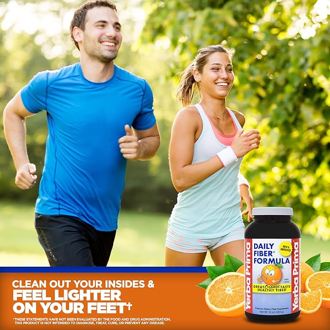Yerba Prima Daily Fiber Formula 16 oz (Pack of 2) - Premium Dietary Fiber Supplement Non-GMO Gluten Free Made in The USA Orange Flavor