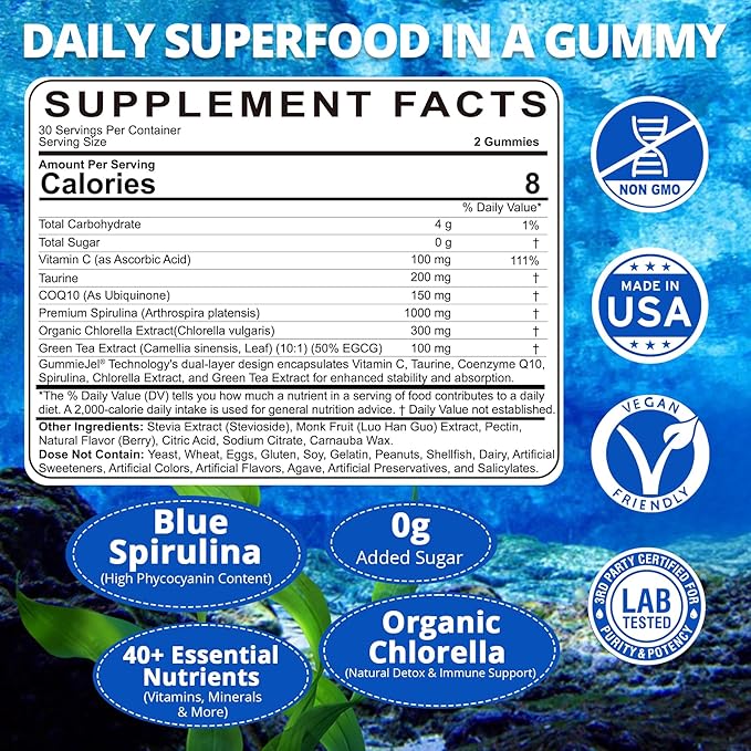 Calcium 1200 mg with Vitamin D3 Gummies + Organic Blue Spirulina Gummies