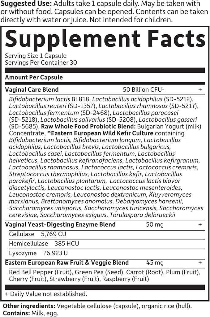 Garden of Life Raw Probiotics Vaginal Care - 50 Billion CFU - 38 Probiotic Strains - Supports Vaginal &amp Urinary Tract Health - Shelf Stable - 30 Vegetarian Capsules