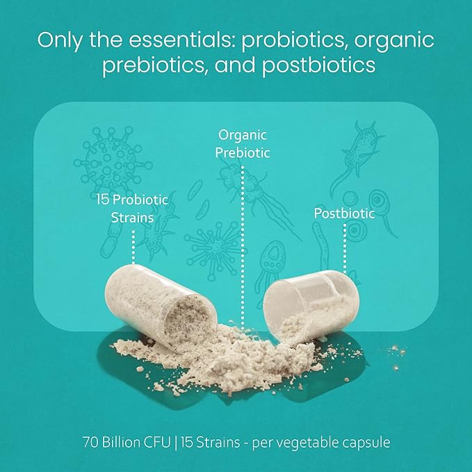 NaturaLife Labs Probiotics 70 Billion CFU – 15 Strains with Organic Prebiotic &amp Postbiotic – 3-in-1 Formula – 30 Vegan Capsules (2 Pack)