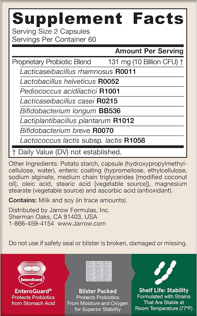 Jarrow Formulas Jarro-Dophilus EPS Probiotics 10 Billion CFU for Intestinal Tract Support Probiotic Supplement for Gut Health for Women and Men 120 Veggie Capsules Up to a 60 Day SupplyPack of 12