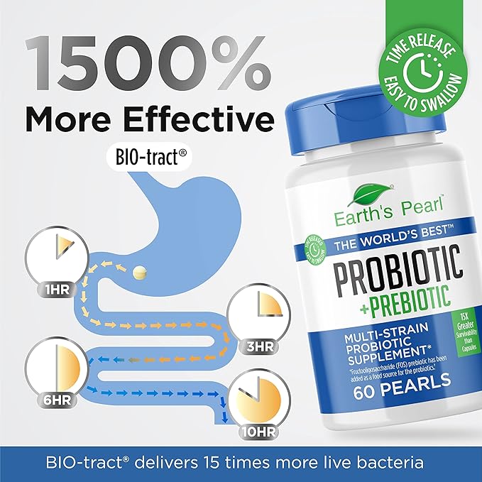 Earth's Pearl Probiotics for Women &amp Men &amp Kids - Pearl-Shaped Probiotic &amp Prebiotics &amp Vaginal Probiotics for Women Promotes Healthy Vaginal Odor &amp pH Balance for Women with BIO-T