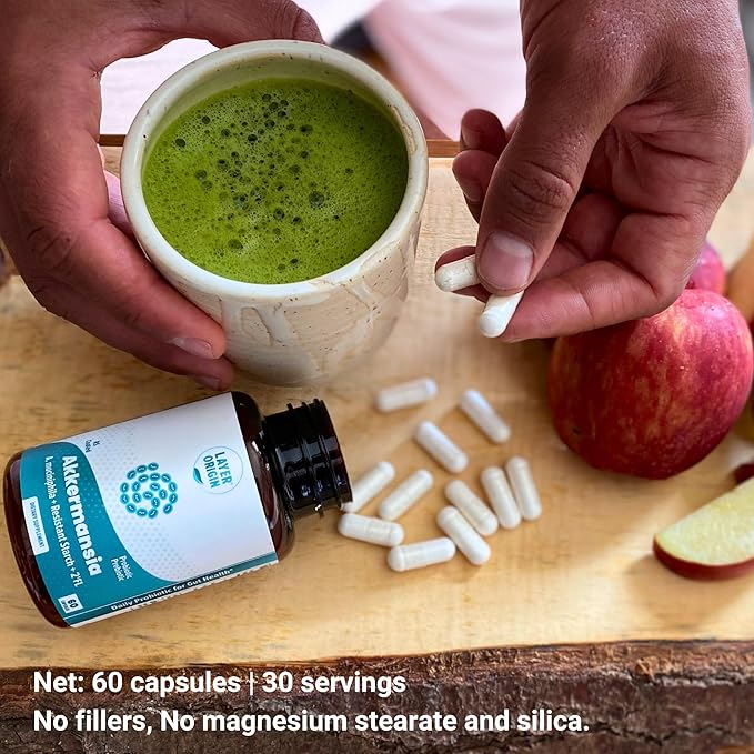 Akkermansia muciniphila Probiotic with Both Live + Pasteurized Akkermansia and PureHMO Prebiotic Validated Strain Advanced 4-in-1 Formula