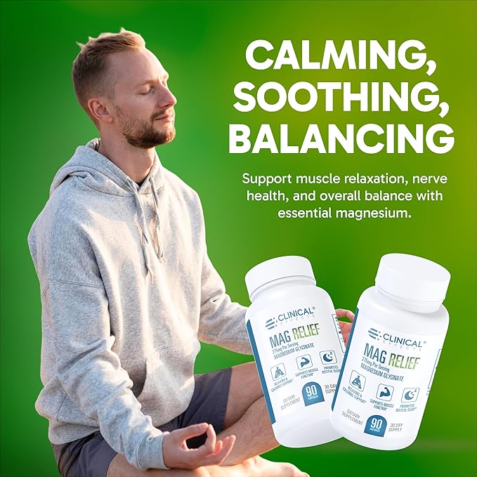Clinical Effects Mag Relief Magnesium Supplement - 275mg Pure Magnesium Glycinate Capsules - 90 Magnesium Capsules - Quality Magnesium for Cramp Defense Bone Muscle and Nerve Support - USA Made