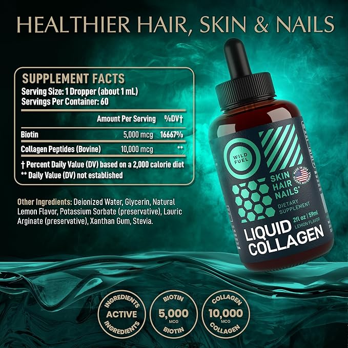 WILD FUEL Vegan Probiotic Plus B12 and Liquid Collagen Peptides with Biotin Wellness Bundle
