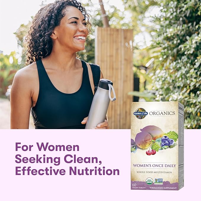Garden of Life Organics Multivitamin for Women - Women's Once Daily Multi - Whole Food Multi with Iron Biotin Vegan Organic Womens Multivitamin for Health Energy Hair Skin and Nails 60 Tablets