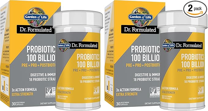 Garden of Life Dr.Formulated Pre Post &amp Probiotics 100 Billion CFU Once Daily 3-in-1 Complete ProbioticsPrebiotics &amp Postbiotics Supplement for Women and Men-Extra Strength30 Day Supply(Pa