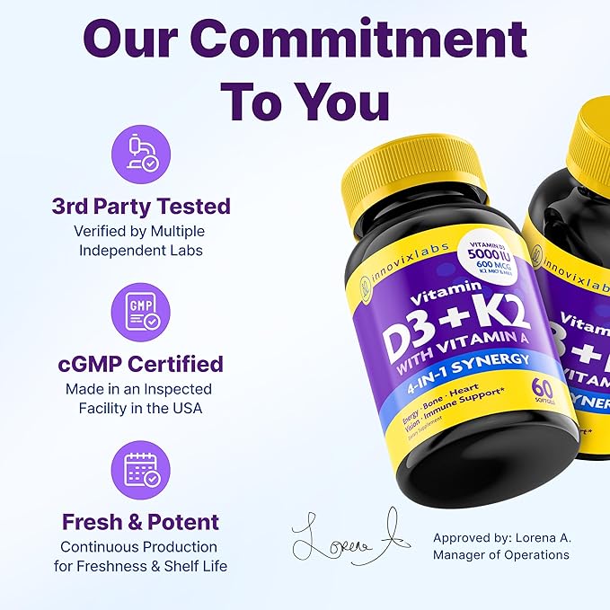 InnovixLabs Vitamin D3 K2-5000 IU Vitamin D3 Plus 600 mcg Vitamin K2 MK4 and MK7 for Max Calcium Absorption Supports Bone Immune Heart Health 3rd Party Tested Gluten Free 60 Softgels