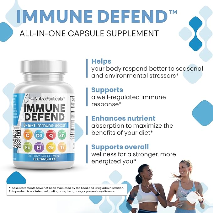 Immune Defense Support Supplement 8 in 1 w/ Zinc 50mg Quercetin Vit C 1000mg Vitamin D3 5000 IU Elderberry Turmeric Curcumin Ginger Echinacea - Immunity System Booster Adults Vegan - 60Ct (2)