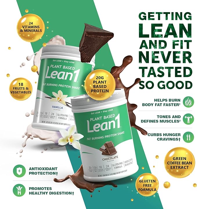 Lean1 Plant-Based Meal Replacement Protein Powder Chocolate Flavor 15-Serving Tub