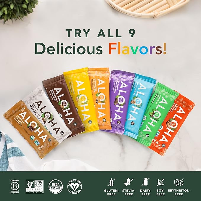 Aloha Organic Plant Based Protein Bars Chocolate Chip Cookie Dough 1.98 Oz(Pack of 12)