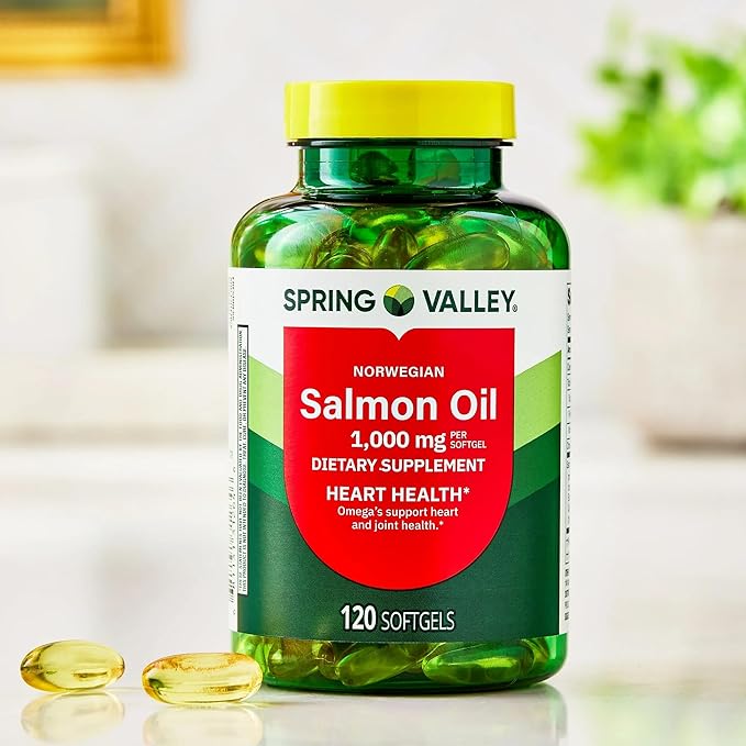SUREFECT Spring Valley Norwegian Salmon Oil 1000mg - 120 Softgels - Omega-3 EPA &amp DHA - Heart &amp Brain Support Organizer.