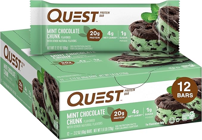 Quest Mint Chocolate Chunk Protein Bars High Protein Low Carb Gluten Free Keto Friendly 12 Count and Peanut Butter Chocolate Chip High Protein Cookie Keto Friendly Low Carb 24.5 Oz 12 Count