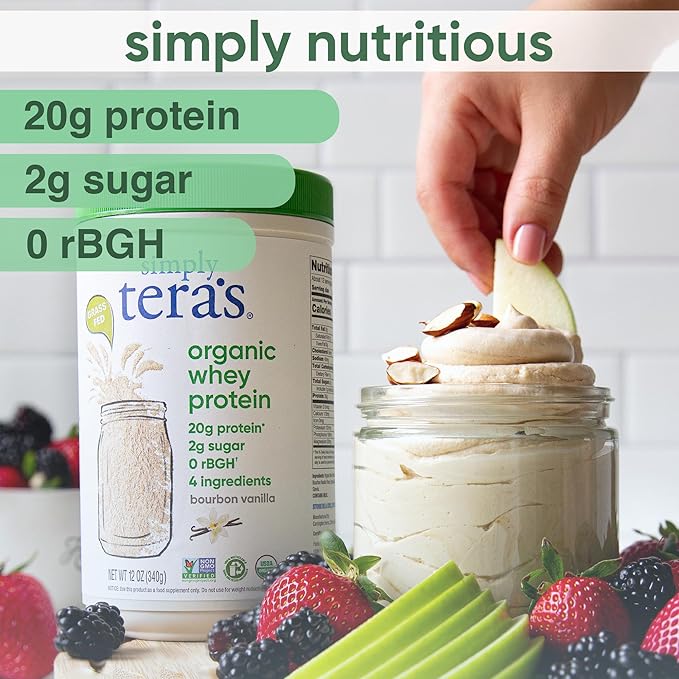 simply tera's Organic Whey Protein Powder - Grass Fed Vanilla Whey Protein Powder Clean Made Without Artificial Sweeteners Non-GMO Kosher rBGH-Free Organic - 12 Oz