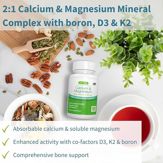 Vegan Omega-3 + Calcium &amp Magnesium Complex Vegan Bundle Sustainable EPA &amp DHA Algae Oil 1340mg + 2:1 Plant Based Algae Mineral Complex by Igennus