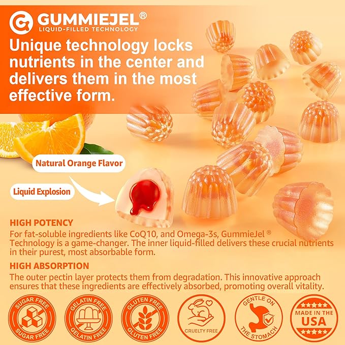 Sugar-Free CoQ10-250mg Filled Gummies - 4 Months Supply - Plus Omega-3 Vitamin B3 &amp Zinc High Absorption Coenzyme Q10 Supplements for Hear-t Health Cellular Energy &amp Antioxidant Support 2-