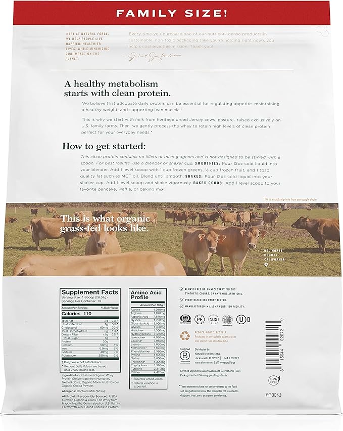 Natural Force Whey Protein Powder – Chocolate 5 lbs Clean Marine Collagen Powder 11.7 Ounce