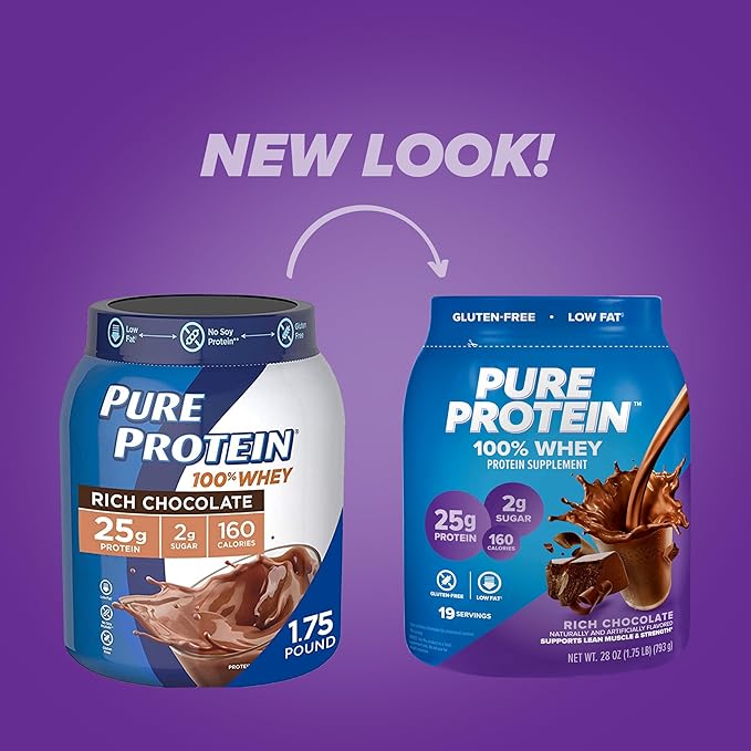 pure protein Powder Bundle - Whey High Protein Gluten-Free Vanilla Cream &amp Chocolate Flavors - 1 lb Each