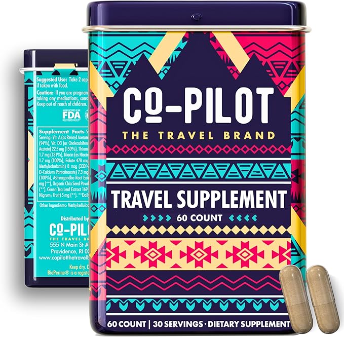 Travel Vitamin Supplement for Flight and Daily Jet Lag Energy Immune Digestion Support Promote Calmness with Ashwagandha Rhodiola Chia &amp D3 for Better Sleep &amp Mood | Vegan 60 Count