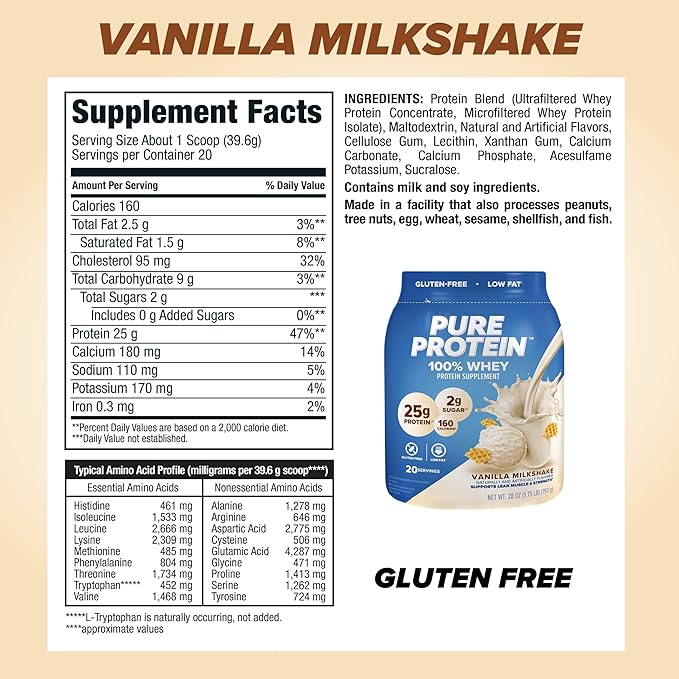 Pure Protein Whey Protein Powder Bundle Vanilla Cream &amp Rich Chocolate 25g Protein 1.75 lbs Each
