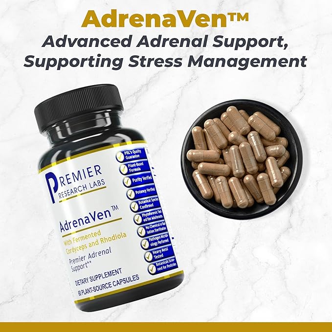Premier Research Labs Magnesium Glycinate Max BN-D &amp AdrenaVen Supplement Bundle - Pure Magnesium Liquid Vitamin B Complex for Liver &amp Brain Health Adrenal Support for Women &amp Men - Pa