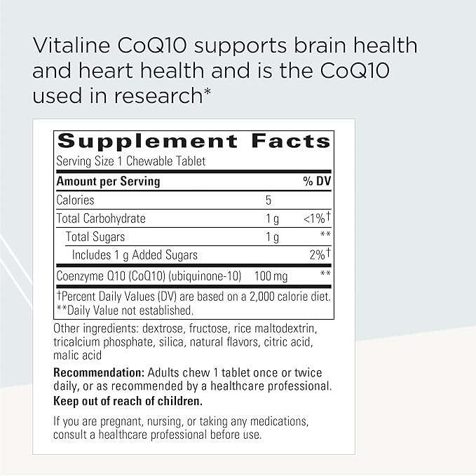 Integrative Therapeutics Vitaline CoQ10 100 mg - Brain Health Support Supplement for Adults* - Supports Heart Health* - Dairy-Free - Tropical Fruit Flavored 30 Chewable Tablets (30 Servings)