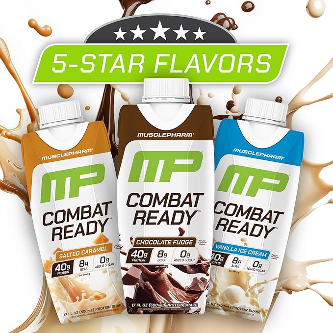 MusclePharm Combat Ready High Protein Shakes Ready to Drink 40g Protein 8g BCAAs 8.7g Glutamine 5g Fiber No Added Sugar Gluten Free Chocolate Fudge 17 Fl Oz (Pack of 12)