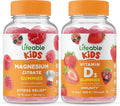 Lifeable Magnesium Kids + Vitamin D Kids Gummies Bundle - Great Tasting Vitamin Supplement Gluten Free GMO Free Chewable Gummy