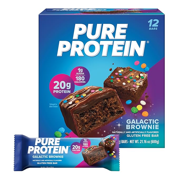 Pure Protein 12 Count Galactic Brownie &amp Chocolate Peanut Caramel Protein Bars Bundle | 20g Protein 190-200 Calories Gluten Free