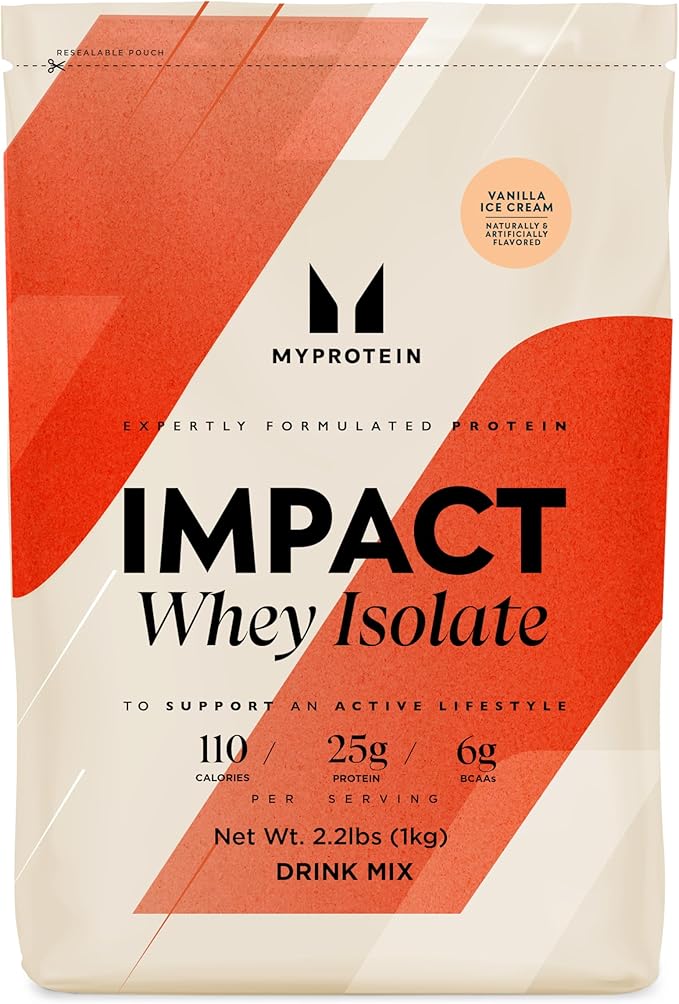 Myprotein Impact Whey Protein Isolate 2.2 Lbs (40 Servings) Vanilla Ice Cream 22g Protein 3.5g Glutamine &amp 4.5g BCAA Per Serving Protein Shake for Muscle Strength &amp Recovery
