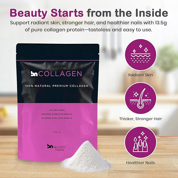 BNHealthy Collagen Peptides Powder for Hair Skin Nails and Joints - Premium Bovine Collagen - 100% Tasteless Formula with 13.5g Protein Per Serving