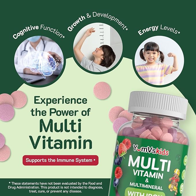 YUM-V'S Probiotics &amp Multivitamin Bundle for Kids – Probiotic with Prebiotic Fiber Chocolate Bears + Multivitamin &amp Multimineral with Iron Chewables – Digestive Immune &amp Overall Health Su