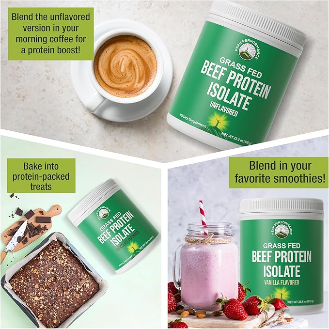 Grass Fed Beef Protein Powder - Lactose Free Great Tasting Beef Protein Isolate. Complete Animal Based Non Dairy Paleo Carnivore Supplement for Prime Muscle Building. No Whey. Vanilla Flavor