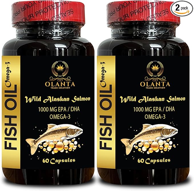 Fish Oil Omega 3 Supplements - Pure Fish Oil Omega Supplements EPA DHA Omega 3 Fatty Acids from Wild Caught Fish Fish Oil for Brain Health Support - 2 Bottles 120 Capsules