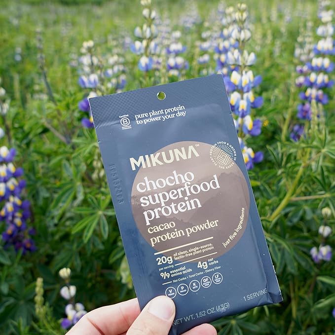Mikuna Chocho Superfood Protein Plant-Based Protein Powder Travel Packs - Vegan Gluten Free 3g Net Carbs or Less and Bioavailable Non-Isolate (8 Servings Cacao)
