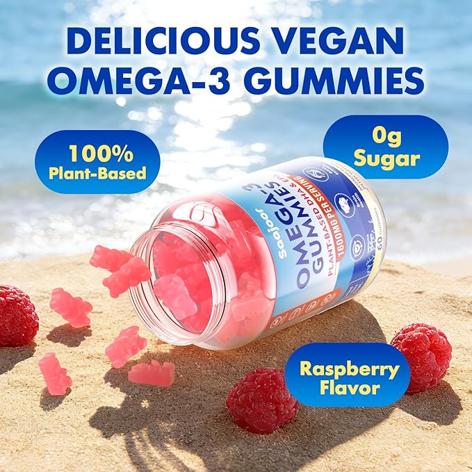 2 Pack Vegan Omega-3 Gummies1000mg for Adults - Sugar Free Supplement with 400mg DHA &amp 600mg EPA Vitamins A C E and Zinc - 120 Count