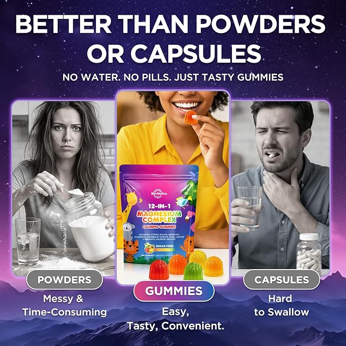 Magnesium Complex 12 in 1 - Magnesium Gummies 700mg with Glycinate Citrate Malate Oxide Taurate &amp More - Support Relaxation Muscle Function Nerve &amp Bone Health - Sugar Free Mixed Fruit 1