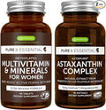 Multivitamin &amp Minerals for Women + Astaxanthin Complex Vegan Bundle Sustained Release Advanced Multivitamin with Iron + Natural 4 mg H. Pluvialis Astaxanthin by Igennus