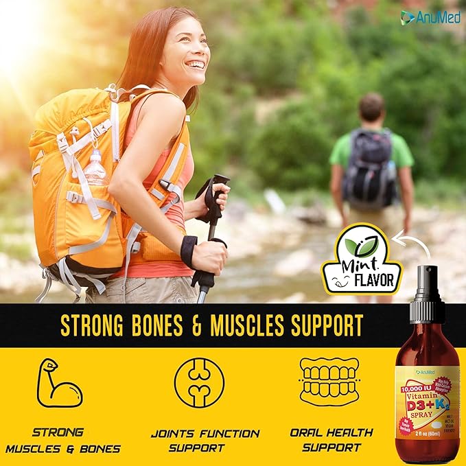 Vitamin D3 K2 10000 IU Liquid Spray with Organic MCT Oil Vitamin A (Retinol) 1250mcg K2 (MK4MK7) Promotes Heart Bones Immune System. 100% Vegan Non-GMO Gluten-Free No Sugar Added (2oz)