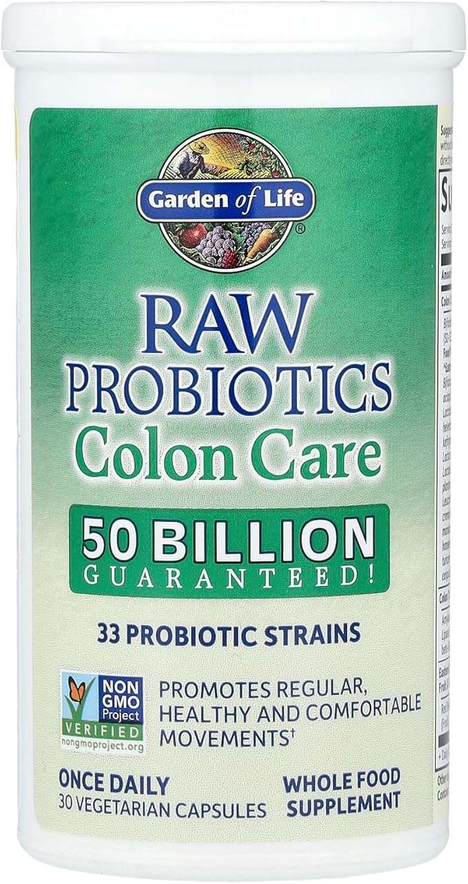 Garden of Life Probiotics for Women and Men - Raw Probiotics Colon Care 50 Billion CFU and Enzymes Shelf Stable Once Daily Acidophilus Probiotic for Regularity and Immune Health Support 30 Capsules