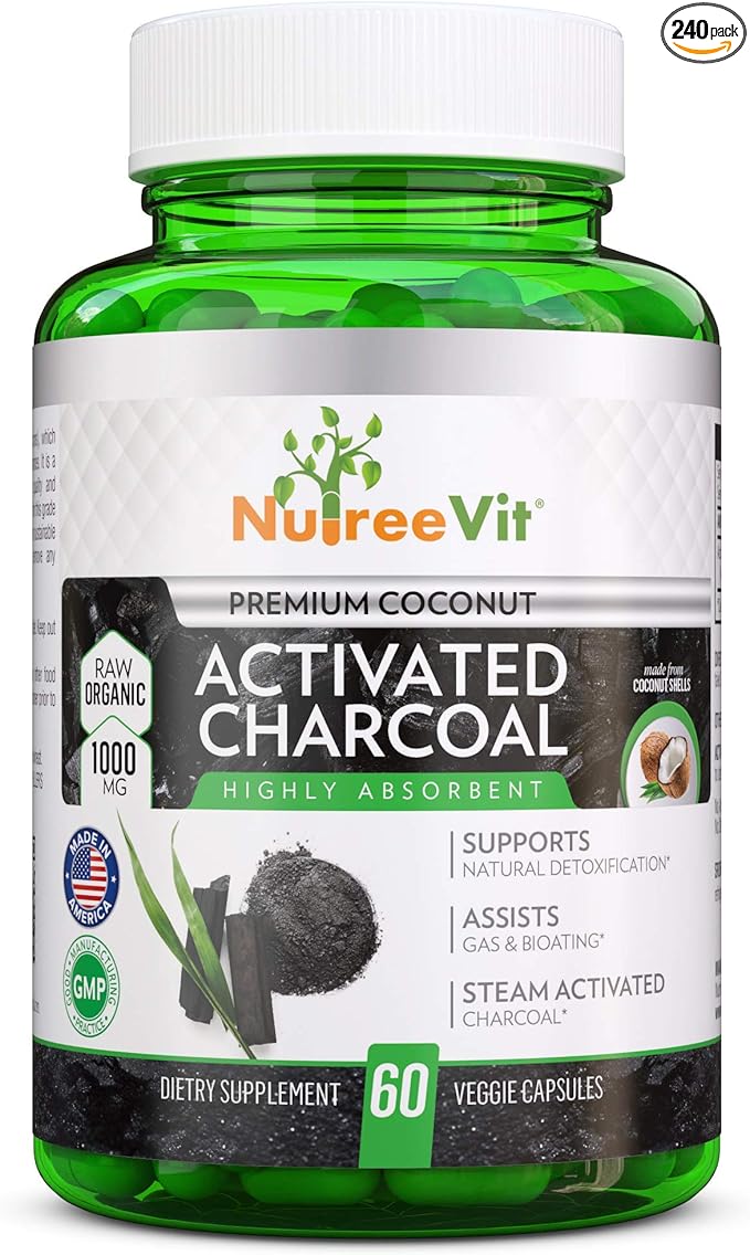 NutreeVit 100% Organic Highly Absorbent - Activated Charcoal (240 Count)