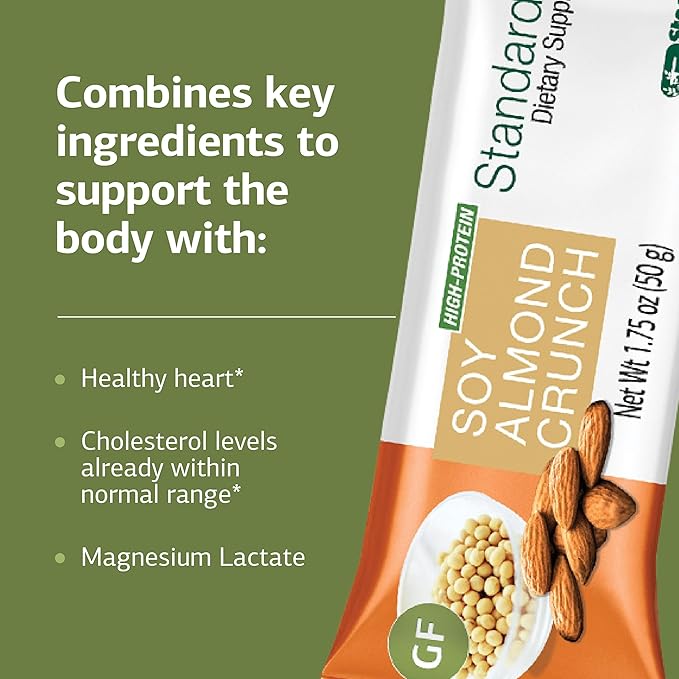 Standard Process - StandardBar Soy Almond Crunch - High Protein Bar for Energy &amp Heart Health - Healthy Snack - Vegetarian Gluten-Free - 18 Bars