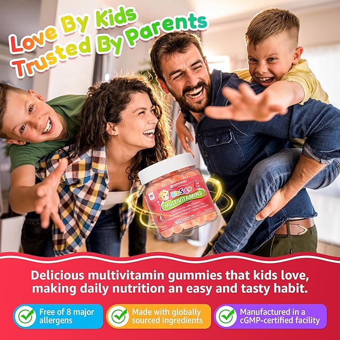 Kids Multivitamin Gummies + Iron Omega 3 Probiotic Fiber Vitamins A C D3 E K2 Methylfolate Calcium Choline Kids Vitamins Multivitamin for Growth Immune Bone Brain Focus No Sugar 60 Cts