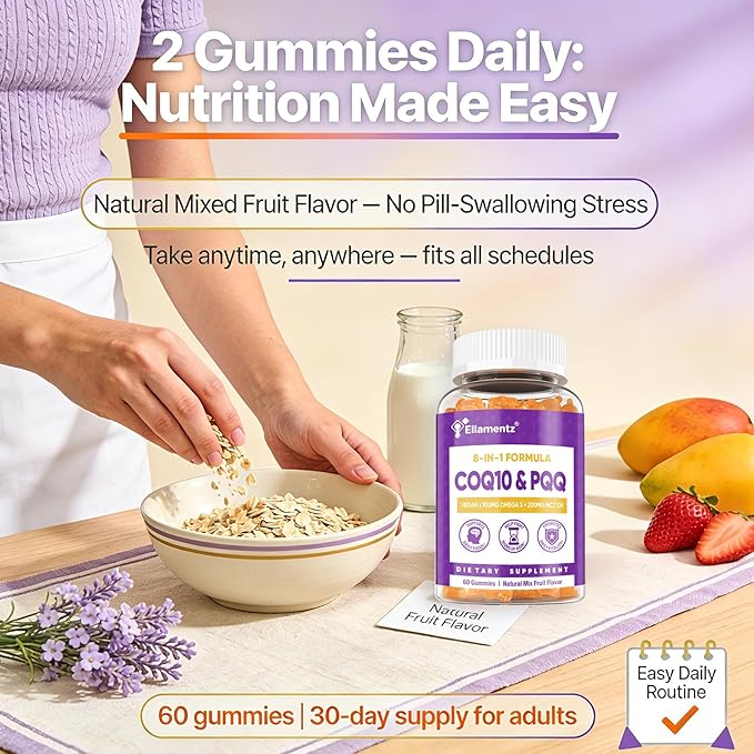 CoQ10 Gummies 200mg with PQQ Red Yeast Rice &amp Omega 3 | High Absorption Coenzyme Q10 Supplements for Hear-t Health Brain &amp Cellular Energy | Sugar-Free Vegan 120 Counts