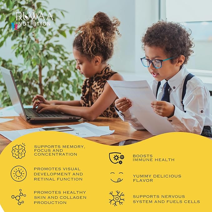RUWAA NUTRITION Kids Omega 3 Gummies DHA EPA Omega 3 Supplement Kids. No Fish Oil After-Taste Vegan Omega 3 6 9 + DHA Gummies &amp Vitamin C. Cognitive Health Focus Vision. Children Omega 3 540ct (